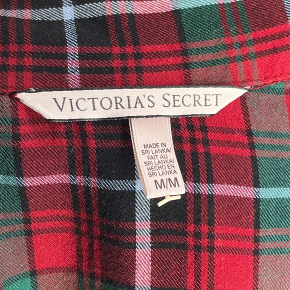 Victoria's Secret Medium M Red Green Plaid VS Logo Button Up‎ Night Sleep Shirt - Picture 3 of 4